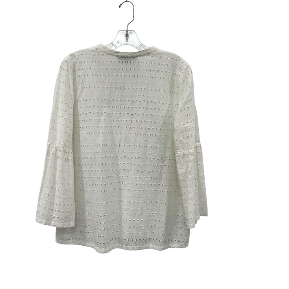 LOFT White Eyelet Long Sleeve Top Size M Womens Boho Festival Cottagecore Beach - Picture 6 of 7